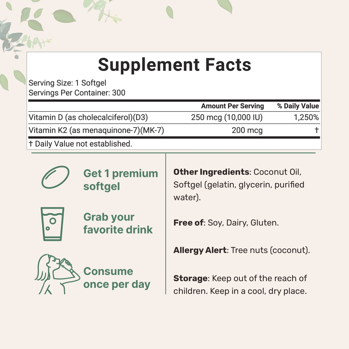 Vitamin D3 K2 Supplement Softgels