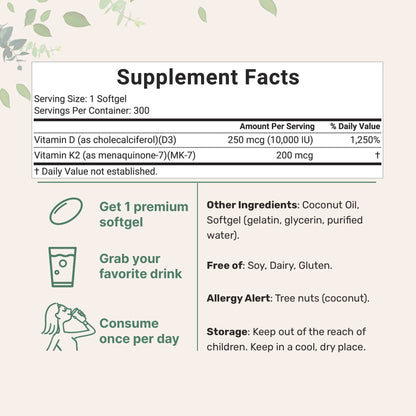 Vitamin D3 K2 Supplement Softgels